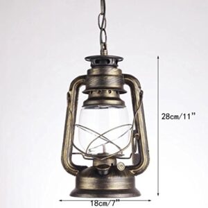 Retro Lanterne Pendant Lighting Metal Glass Shade Kerosene Ceiling Light Pendant Lamp,Bronze Finish