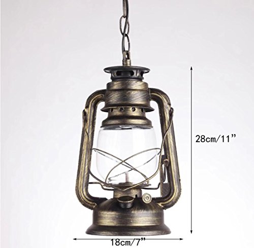 Retro Lanterne Pendant Lighting Metal Glass Shade Kerosene Ceiling Light Pendant Lamp,Bronze Finish