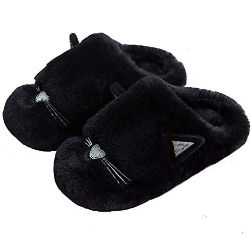 Anddyam Kids Family Cute Cat Household Anti-Slip Indoor Home Slippers for Girls and Boys (1.5-3 Little Kid, Black, 1.5)