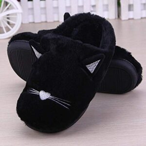 Anddyam Kids Family Cute Cat Household Anti-Slip Indoor Home Slippers for Girls and Boys (1.5-3 Little Kid, Black, 1.5)