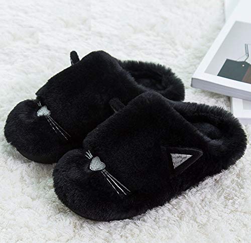 Anddyam Kids Family Cute Cat Household Anti-Slip Indoor Home Slippers for Girls and Boys (1.5-3 Little Kid, Black, 1.5)