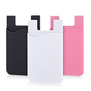 phone card holder, pofesun silicone adhesive stick-on id credit card wallet phone case pouch sleeve pocket compatible for iphone/android/samsung galaxy and smartphones - 3 pack(black, white, pink)