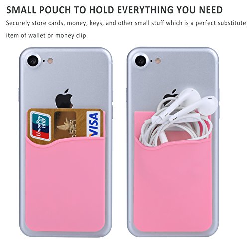 Phone Card Holder, Pofesun Silicone Adhesive Stick-on ID Credit Card Wallet Phone Case Pouch Sleeve Pocket Compatible for iPhone/Android/Samsung Galaxy and Smartphones - 3 Pack(Black, White, Pink)