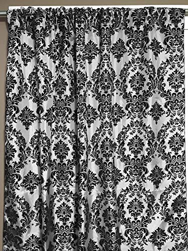 lovemyfabric Taffeta Flocking Damask Print Window Curtain Panel/Stage Backdrop/Photography Backdrop-Black on White (2, 56"X72")