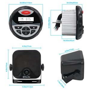 Herdio Receiver/Speaker Package, MP3/USB AM/FM Marine Stereo Bundle for Boat ATV UTV SPA.