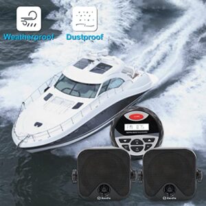 Herdio Receiver/Speaker Package, MP3/USB AM/FM Marine Stereo Bundle for Boat ATV UTV SPA.