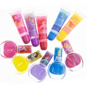 Townley Girl Disney Princess Sparkly Cosmetic Makeup Set for Girls with Lip Gloss Nail Polish Nail Stickers - 11 Pcs|Perfect for Parties Sleepovers Makeovers Birthday Gift for Girls 3+