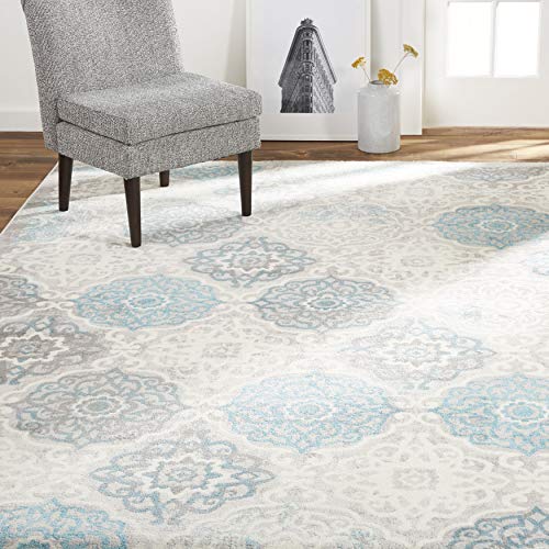 Home Dynamix Boho Andorra Transitional Damask Area Rug, Grey/Blue, 5'2"x7'2"