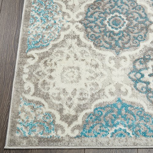 Home Dynamix Boho Andorra Transitional Damask Area Rug, Grey/Blue, 5'2"x7'2"