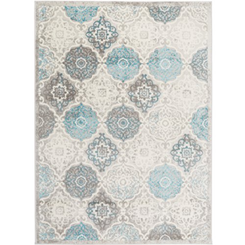 Home Dynamix Boho Andorra Transitional Damask Area Rug, Grey/Blue, 5'2"x7'2"