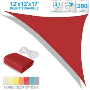 Patio Paradise Sun Shade Sail 12' x 12' x 17' Right Triangle Canopy Waterproof 260GSM UV Block Durable Awning Canopy Outdoor Garden Backyard Red