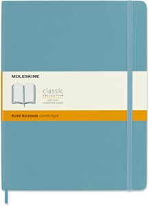 moleskine classic notebook, soft cover, xl (7.5" x 9.5") ruled/lined, reef blue, 192 pages