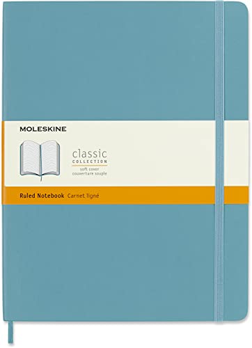 Moleskine Classic Notebook, Soft Cover, XL (7.5" x 9.5") Ruled/Lined, Reef Blue, 192 Pages