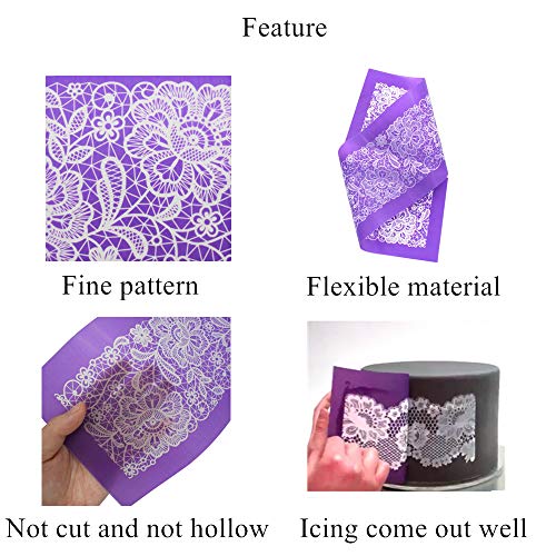 AK ART KITCHENWARE 2pcs Peony Design Mesh Stencil for Royal Icing Lace Cake Stencil Cake Decorating Tools Fondant Cake Mold Lace Mat Pastry Tools Bakeware Sugarcraft Bakery Fabric Stencils MST-06
