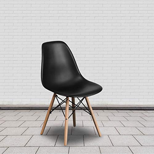 Flash Furniture Elon Series Black Plastic Chair with Wooden Legs