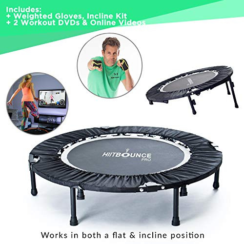 Maximus HIIT Bounce PRO USA | Exercise Trampoline for Adults | Folding Rebounder with Flat or Incline | Plus DVDs for Fitness & Weight Loss and Free Online Video’s | Max 400lbs | Already Assembled