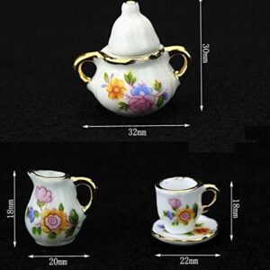 EatingBiting Collection Level 1:12 Elegant Flora Miniature Mini House Porcelain Tea Dish, Teapot, Cup, Plate Craft Set, DIY Scene Home Furniture Accessories