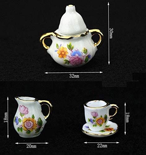 EatingBiting Collection Level 1:12 Elegant Flora Miniature Mini House Porcelain Tea Dish, Teapot, Cup, Plate Craft Set, DIY Scene Home Furniture Accessories