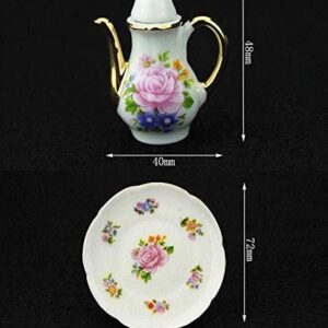 EatingBiting Collection Level 1:12 Elegant Flora Miniature Mini House Porcelain Tea Dish, Teapot, Cup, Plate Craft Set, DIY Scene Home Furniture Accessories