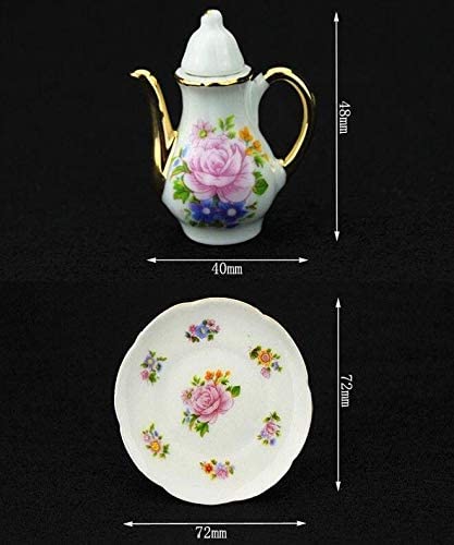 EatingBiting Collection Level 1:12 Elegant Flora Miniature Mini House Porcelain Tea Dish, Teapot, Cup, Plate Craft Set, DIY Scene Home Furniture Accessories