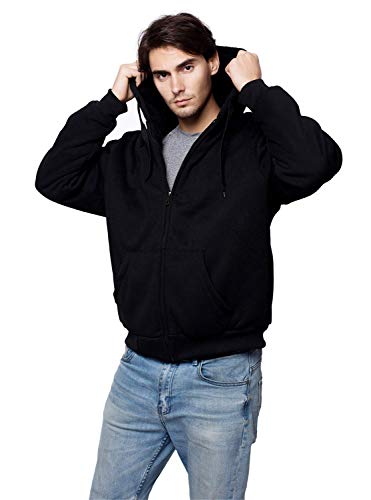 Sweatshirts for Men Zipper Hoodie, Fleece Lining Sweater Jacket Black Large