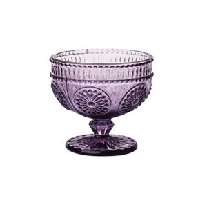 CHOOLD Vintage Flower Embossed Glass Footed Dessert Bowl Ice Cream Bowl Trifle Bowl Salad Bowl Candy Cake Bowl for Home Party Wedding 9oz