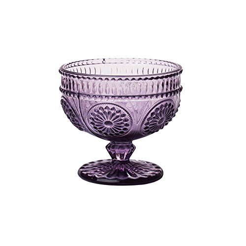 CHOOLD Vintage Flower Embossed Glass Footed Dessert Bowl Ice Cream Bowl Trifle Bowl Salad Bowl Candy Cake Bowl for Home Party Wedding 9oz