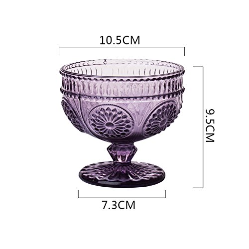 CHOOLD Vintage Flower Embossed Glass Footed Dessert Bowl Ice Cream Bowl Trifle Bowl Salad Bowl Candy Cake Bowl for Home Party Wedding 9oz