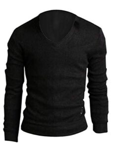 lemongirl comfortably mens slim fit longsleeve light weight v-neck pullover sweaters black