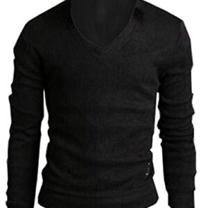 LemonGirl Comfortably Mens Slim Fit Longsleeve Light Weight V-Neck Pullover Sweaters Black