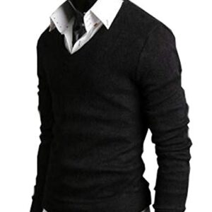 LemonGirl Comfortably Mens Slim Fit Longsleeve Light Weight V-Neck Pullover Sweaters Black