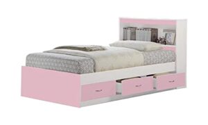 hodedah twin-size captain bed with 3-drawers and headboard in pink