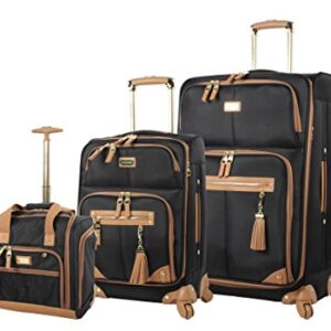 Steve Madden Designer Luggage Collection- 3 Piece Softside Expandable Lightweight Spinner Suitcases- Travel Set includes Under Seat Bag, 20-Inch Carry on & 28-Inch Checked Suitcase (Harlo Black)