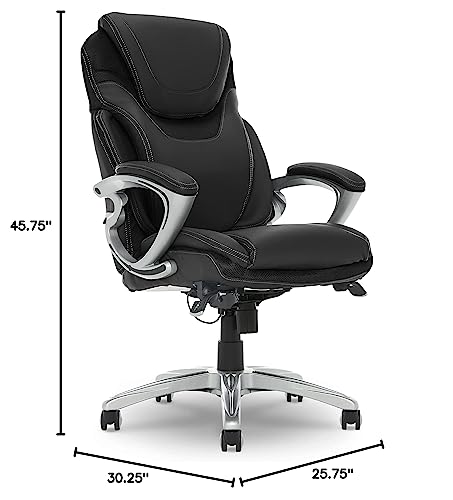 Serta AIR Health and Wellness Executive Office Chair, High Back Big and Tall Ergonomic for Lumber Support Task Swivel, Bonded Leather, Black