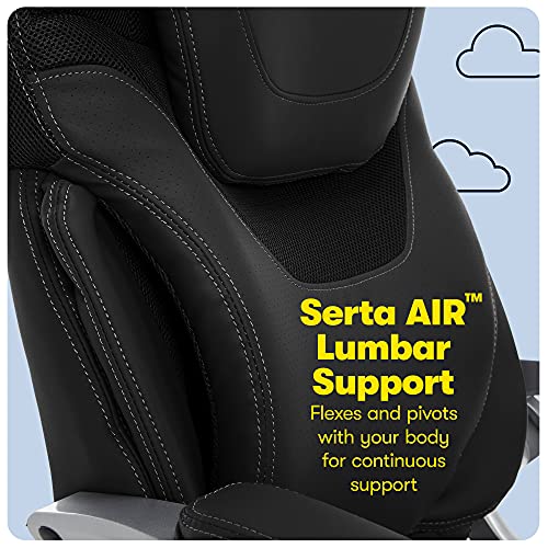 Serta AIR Health and Wellness Executive Office Chair, High Back Big and Tall Ergonomic for Lumber Support Task Swivel, Bonded Leather, Black