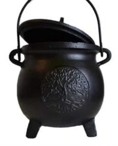 home fragrance potpourris cauldrons tree of life cast iron three legged with handle and lid large 8"