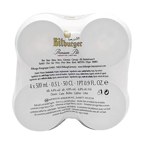 Bitburger Pilsner Beer 4% ABV, 16.9 oz, 4 pk