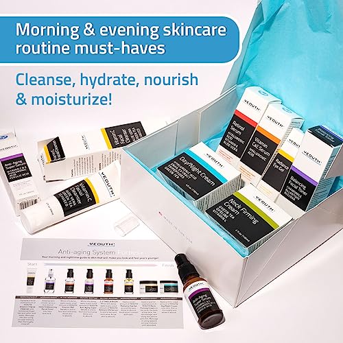 Hyaluronic Acid,Vitamin C Face Serum, Anti Aging Serum, Cleanser, Toner, Eye Gel, Neck & Face Cream, Skincare Kits for Women & Men, Skin Care Kit 8-Piece Skin Care Set by YEOUTH