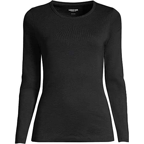 Lands' End Womens Long Sleeve Shaped 1x1 Rib Crew Black Regular Large