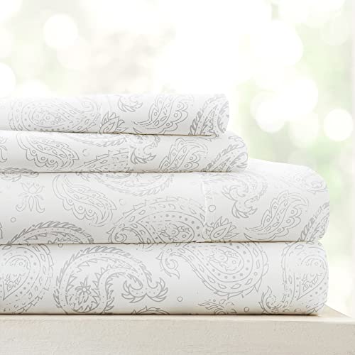 ienjoy Home 4 Piece Coarse Paisley Patterned Home Collection 4 Sheet Set, King, Gray