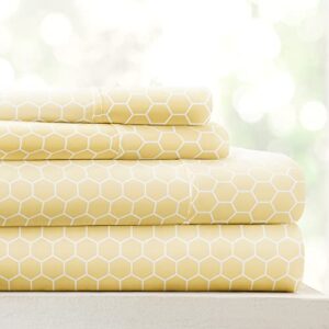 ienjoy home 4 piece honeycomb patterned home collection premium ultra soft bed sheet set, queen, yellow