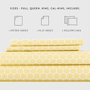 ienjoy Home 4 Piece Honeycomb Patterned Home Collection Premium Ultra Soft Bed Sheet Set, Queen, Yellow