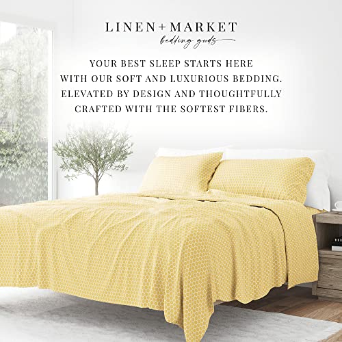 ienjoy Home 4 Piece Honeycomb Patterned Home Collection Premium Ultra Soft Bed Sheet Set, Queen, Yellow