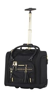 steve madden designer 15 inch carry on suitcase- small weekender overnight business travel luggage- lightweight 2- rolling spinner wheels under seat bag for women (peek-a-boo black)
