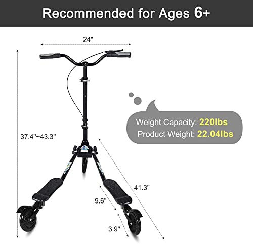 AODI Swing Wiggle Scooter, 3 Wheels Drifting Scooter with Adjustable Height/Folding Kick Scooter for Kids/Woman/Men Age 6+ Years Old