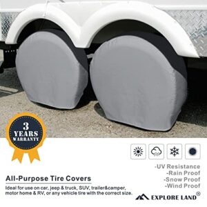 Explore Land Tire Covers 2 Pack - Tough Tire Wheel Protector For Truck, SUV, Trailer, Camper, RV - Universal Fits Tire Diameters 26-28.75 inches, Charcoal