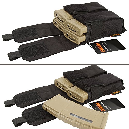 EXCELLENT ELITE SPANKER Tactical Molle Single/Double/Triple Mag Pouch for M4 M14 M16 AR15 AR10 G36 Magazine Holds 2 Mags (B Double-Black)