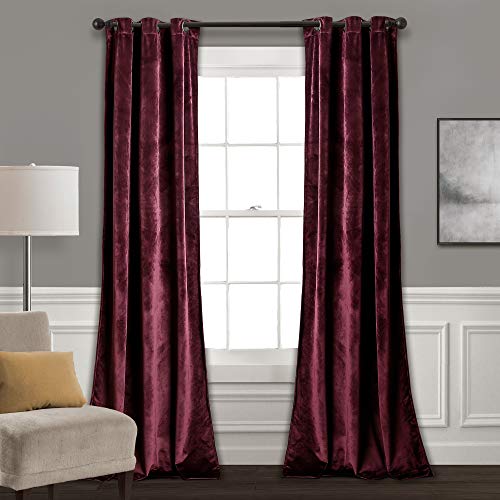 Lush Decor Prima Velvet Curtains Color Block Room Darkening Window Panel Set for Living, Dining, Bedroom (Pair), 38" W x 84" L, Plum