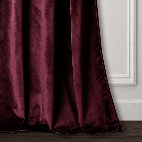 Lush Decor Prima Velvet Curtains Color Block Room Darkening Window Panel Set for Living, Dining, Bedroom (Pair), 38" W x 84" L, Plum