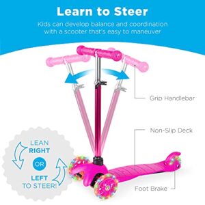 Best Choice Products Kids Mini Kick Scooter Toy w/Light-Up Wheels, Height Adjustable T-Bar, Foot Break - Pink